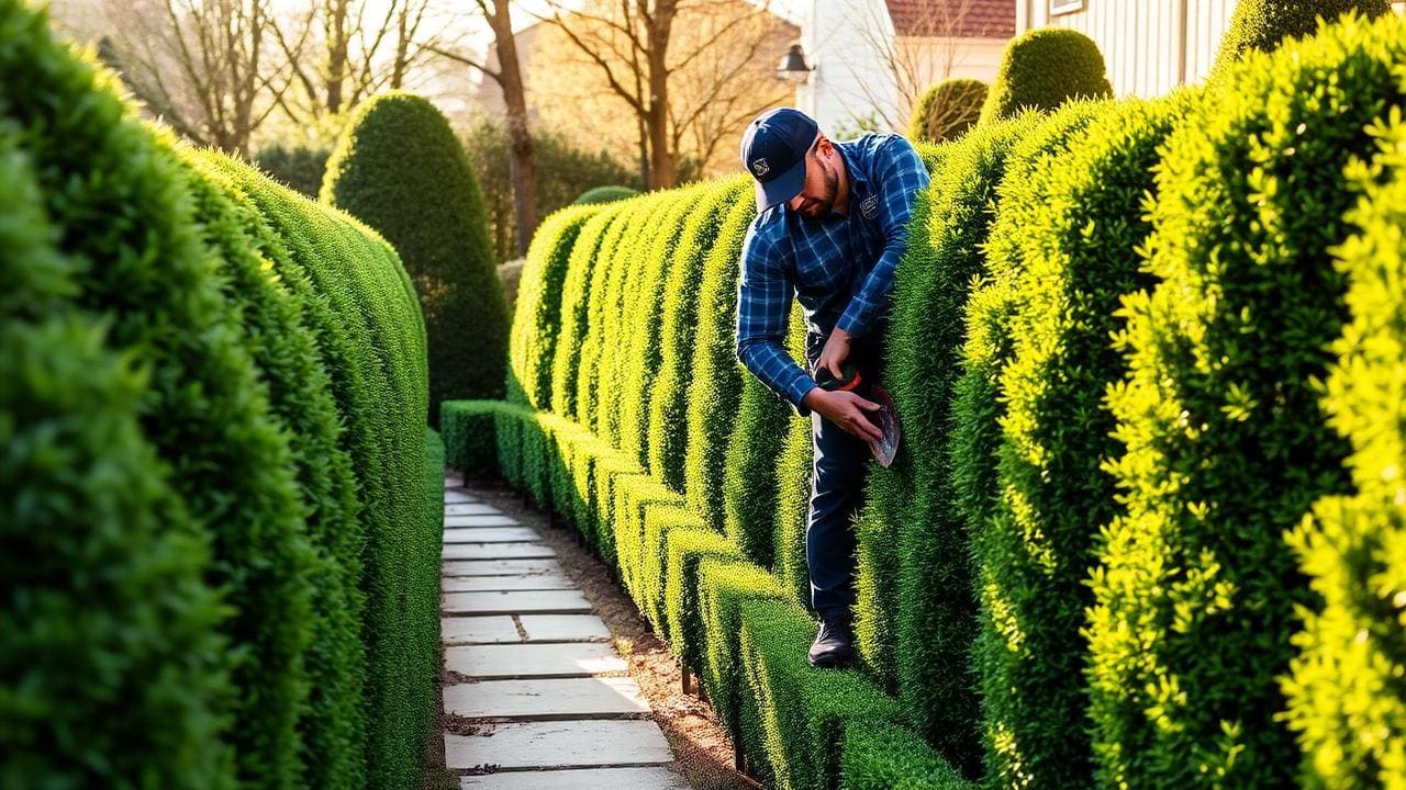 Precisely shaped hedge with clean lines after professional trimming