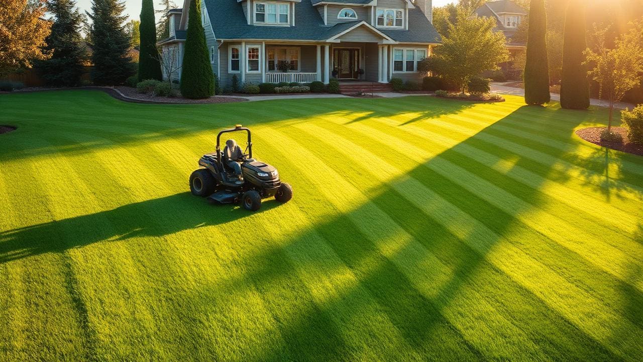 Freshly mowed Utah lawn with crisp edges and clean stripe pattern